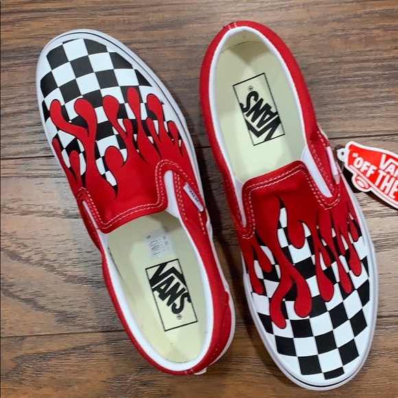 VANS CLASSIC SLIP-ON CHECKER FLAME Racing Red men’ - Picture 7 of 16